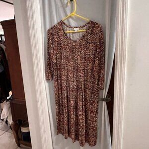 J Jill brown orange midi shirt dress size 1x cottagecore prairie boho size 1x